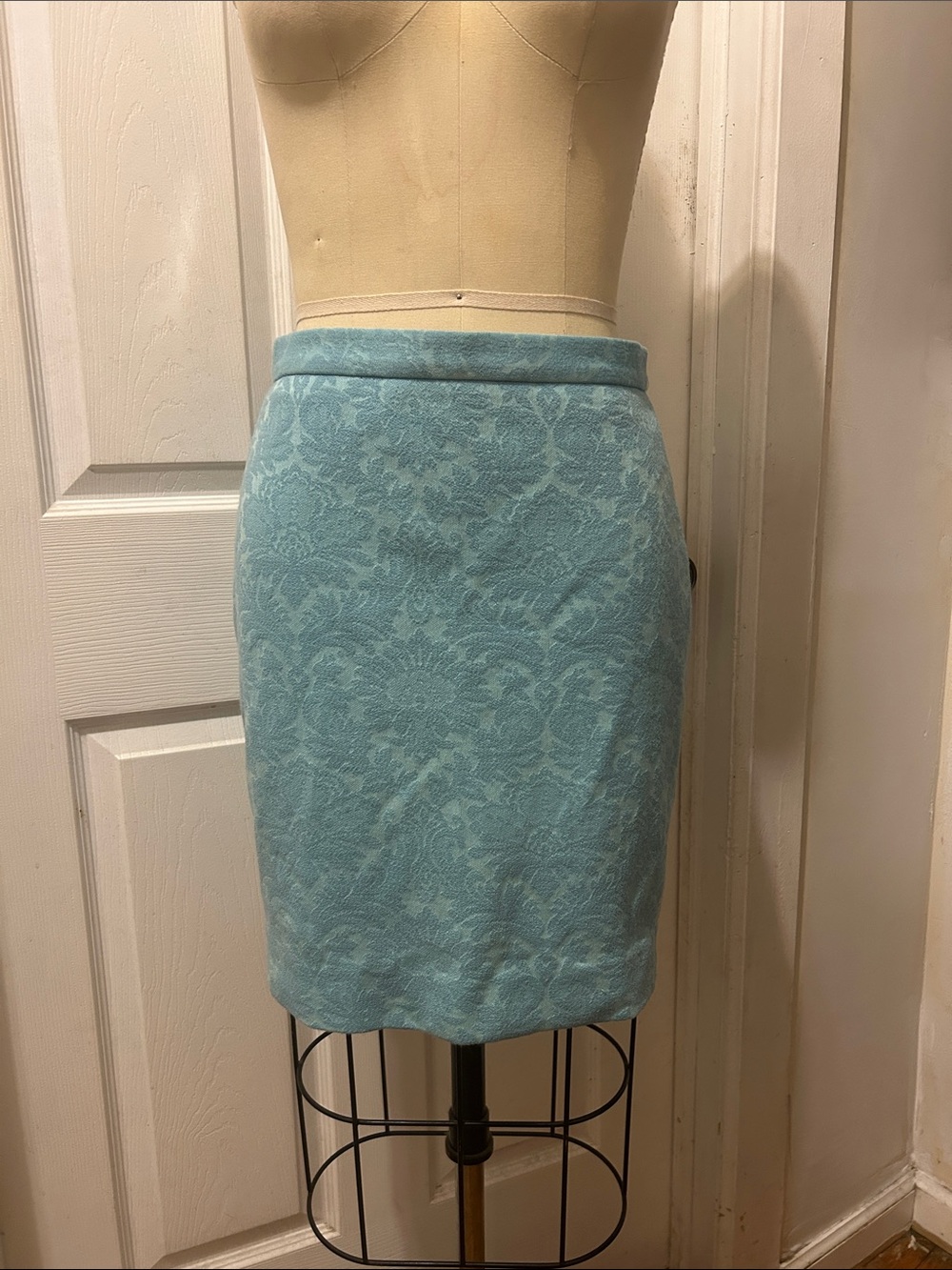 MOSCHINO Light Blue Floral Jacquard Pencil Skirt